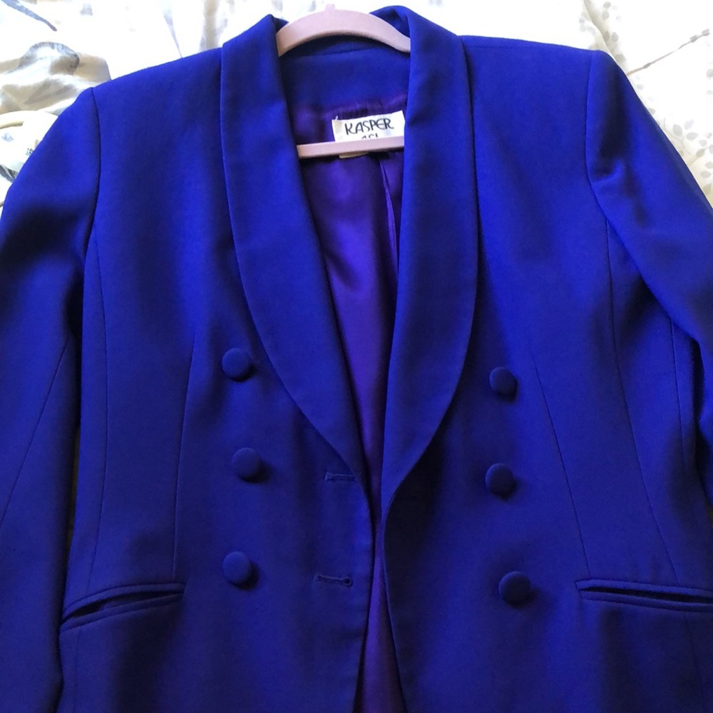 EUC Vintage Kasper Royal Blue Suit Jacket and Skirt Set - 8P 10P